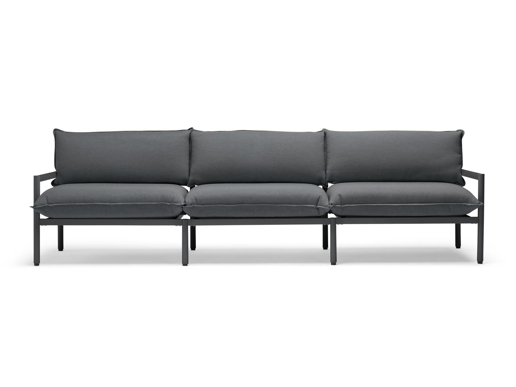 Front view of 3 seat black outdoor sofa